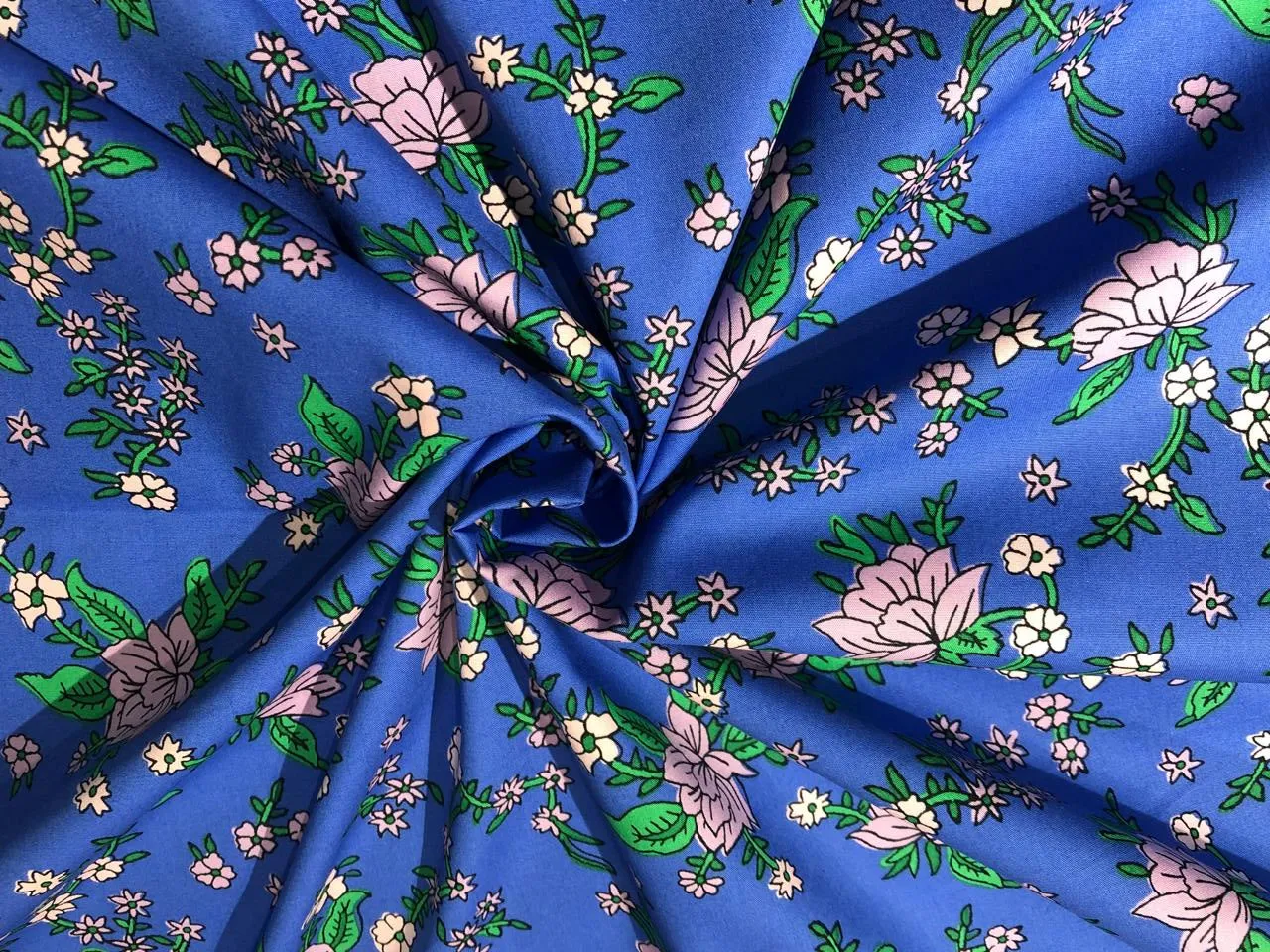 100% Cotton Poplin PRINT   58" wide RETRO BEACH available in 3 different prints pink ,orange, blue ,yellow ,green waves / black jungle with pink and blue parrots and flowers AND blue with lavender pink flowers