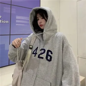 2024 Autumn Winter Oversized Solid Zip Up Hoodie