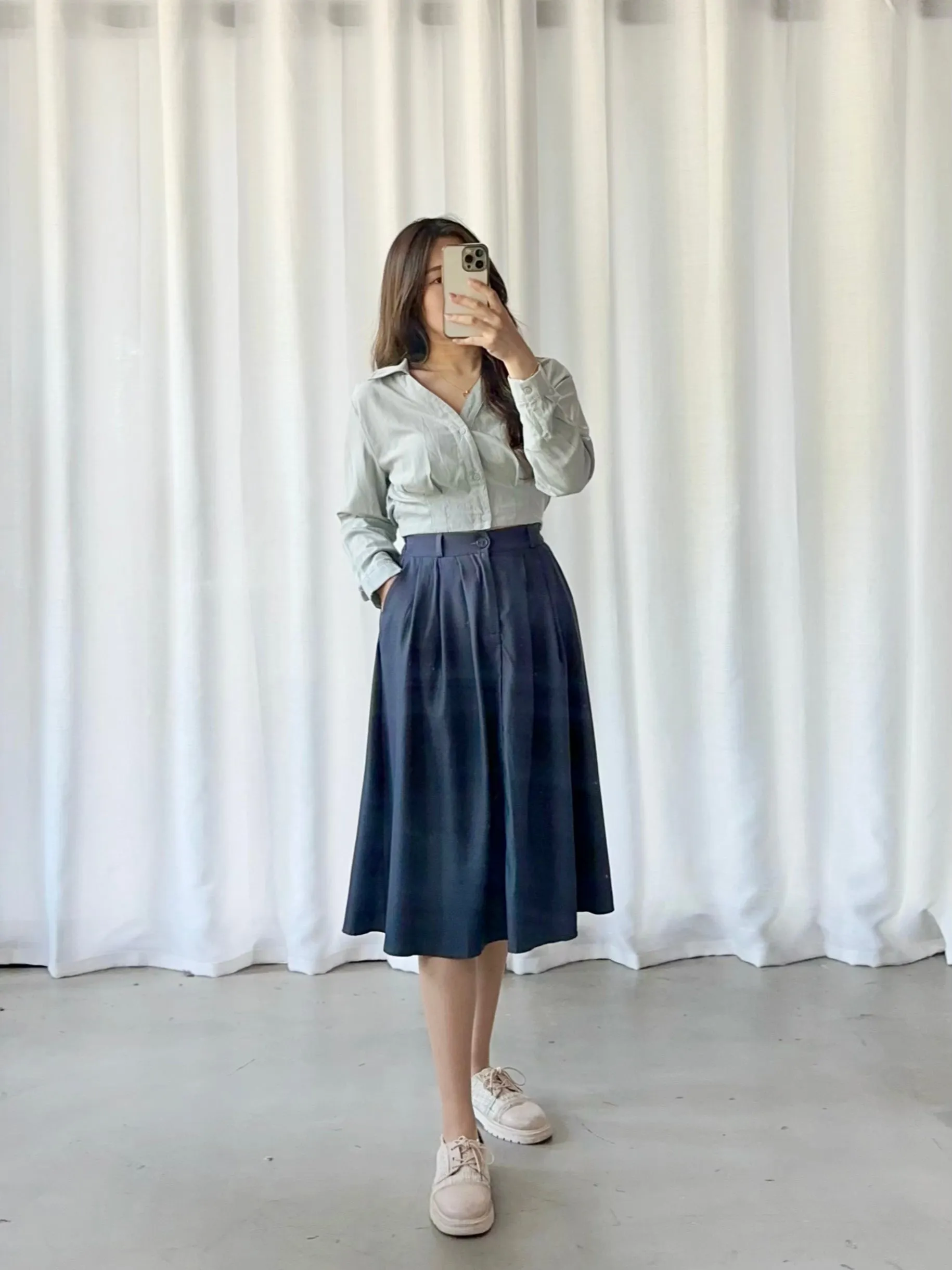 ACEWIN Front Pleated Midi Skirt (Free Size) 601302