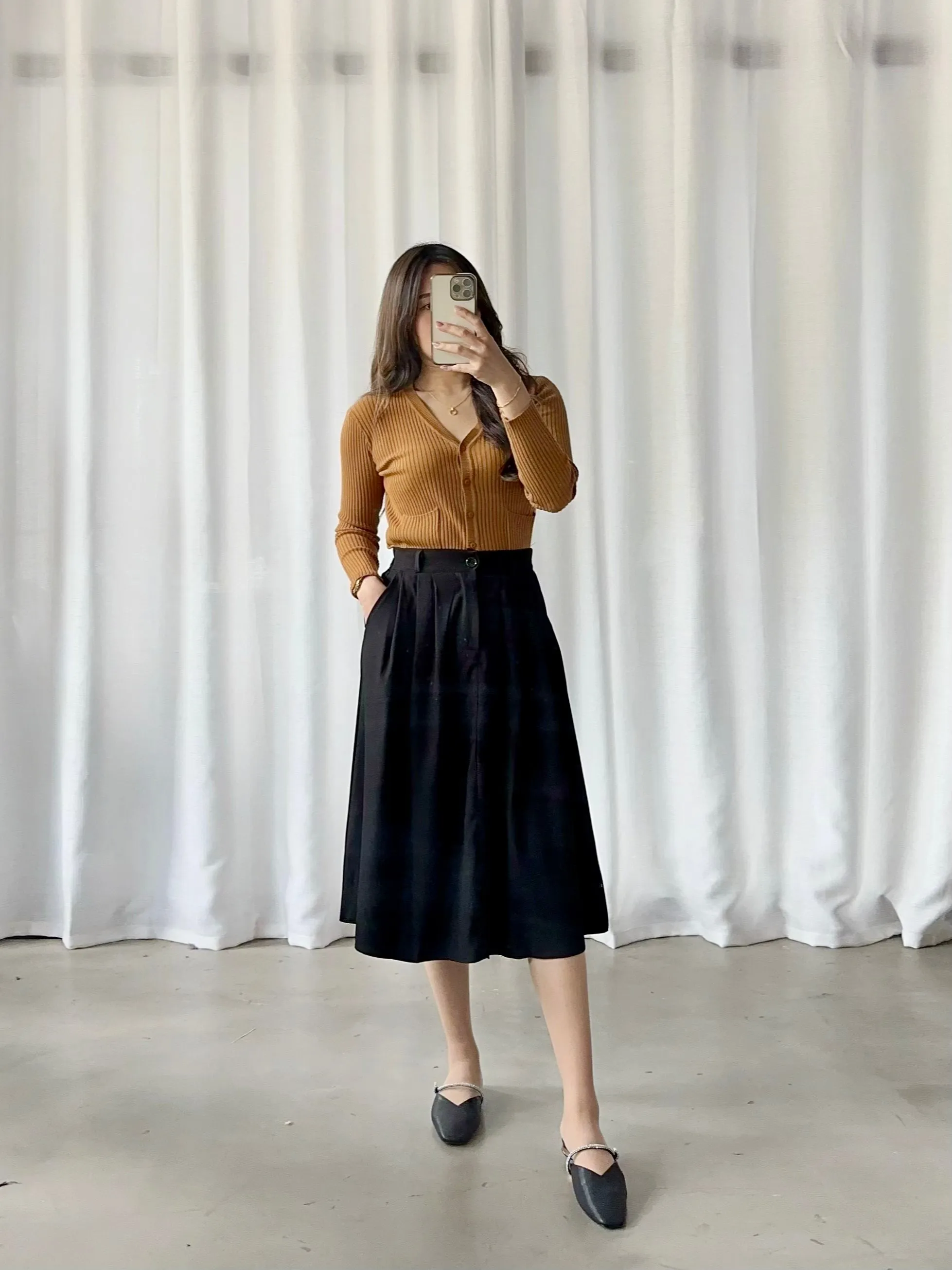 ACEWIN Front Pleated Midi Skirt (Free Size) 601302