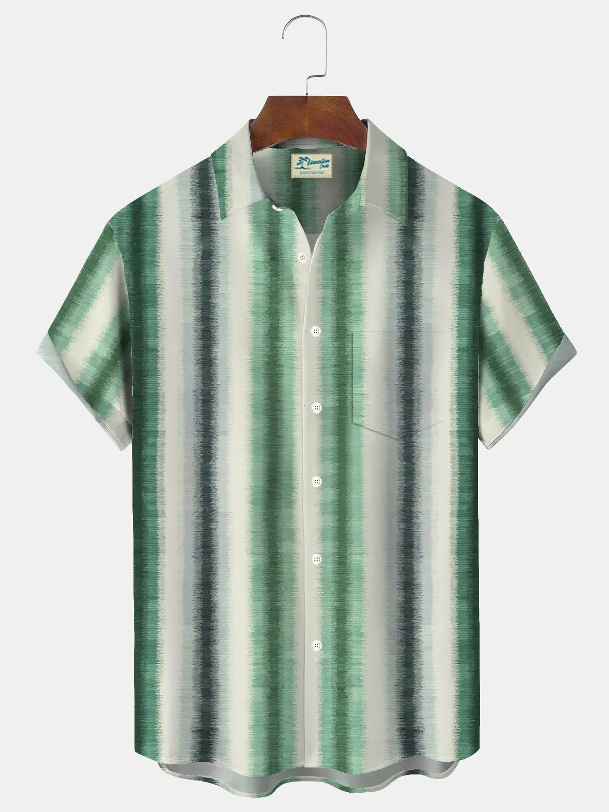 Alohadaddy Basic Stripe Gradient Printed Men's Button Pocket Shirt