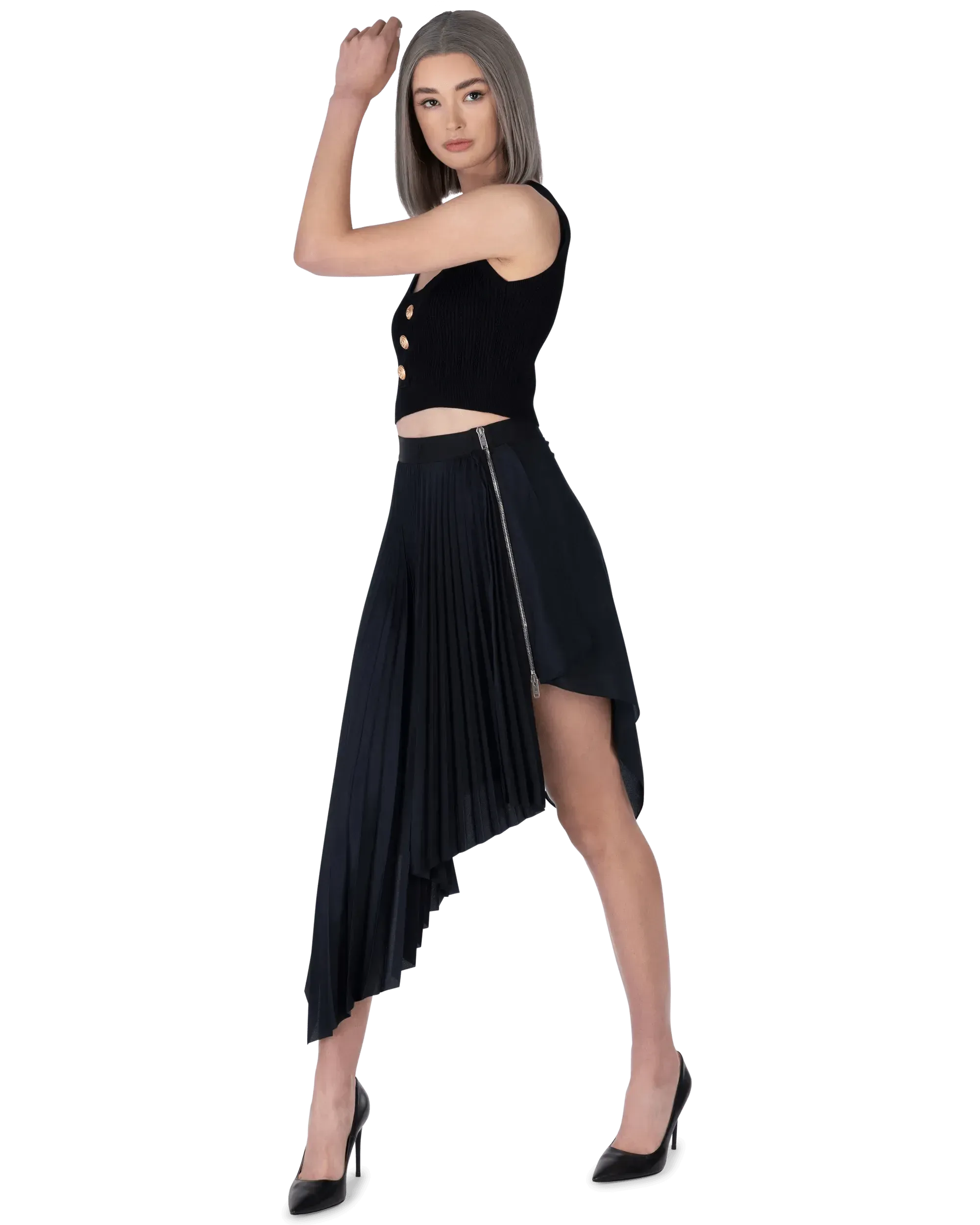 Asymmetric Pleated Skirt