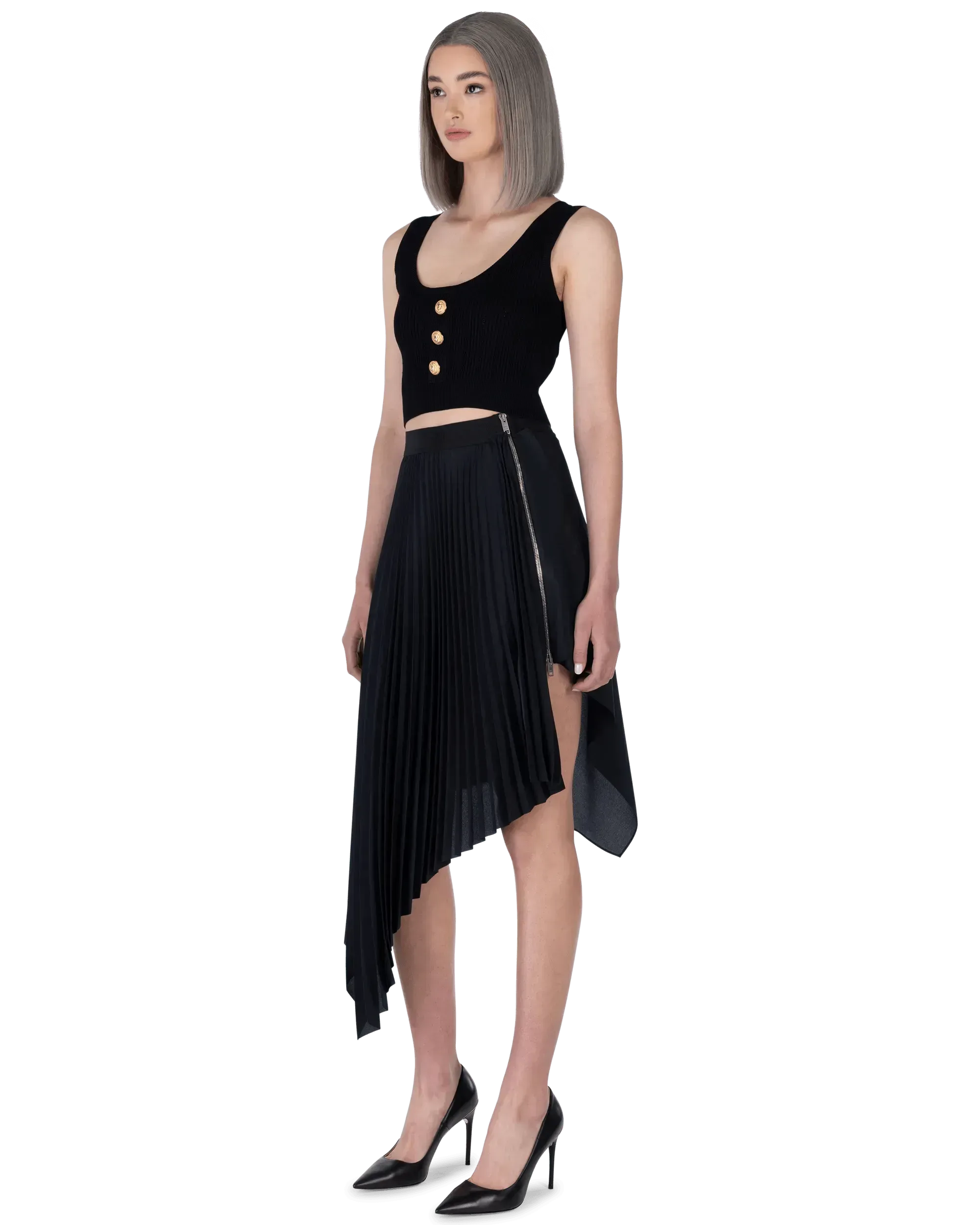 Asymmetric Pleated Skirt