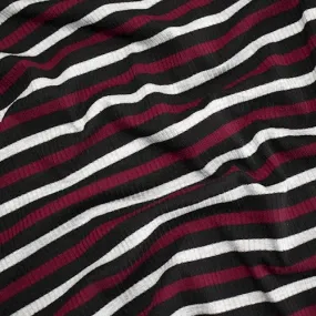 Black/Wine Red/Gray Striped 4x2 Rib Knit Fabric