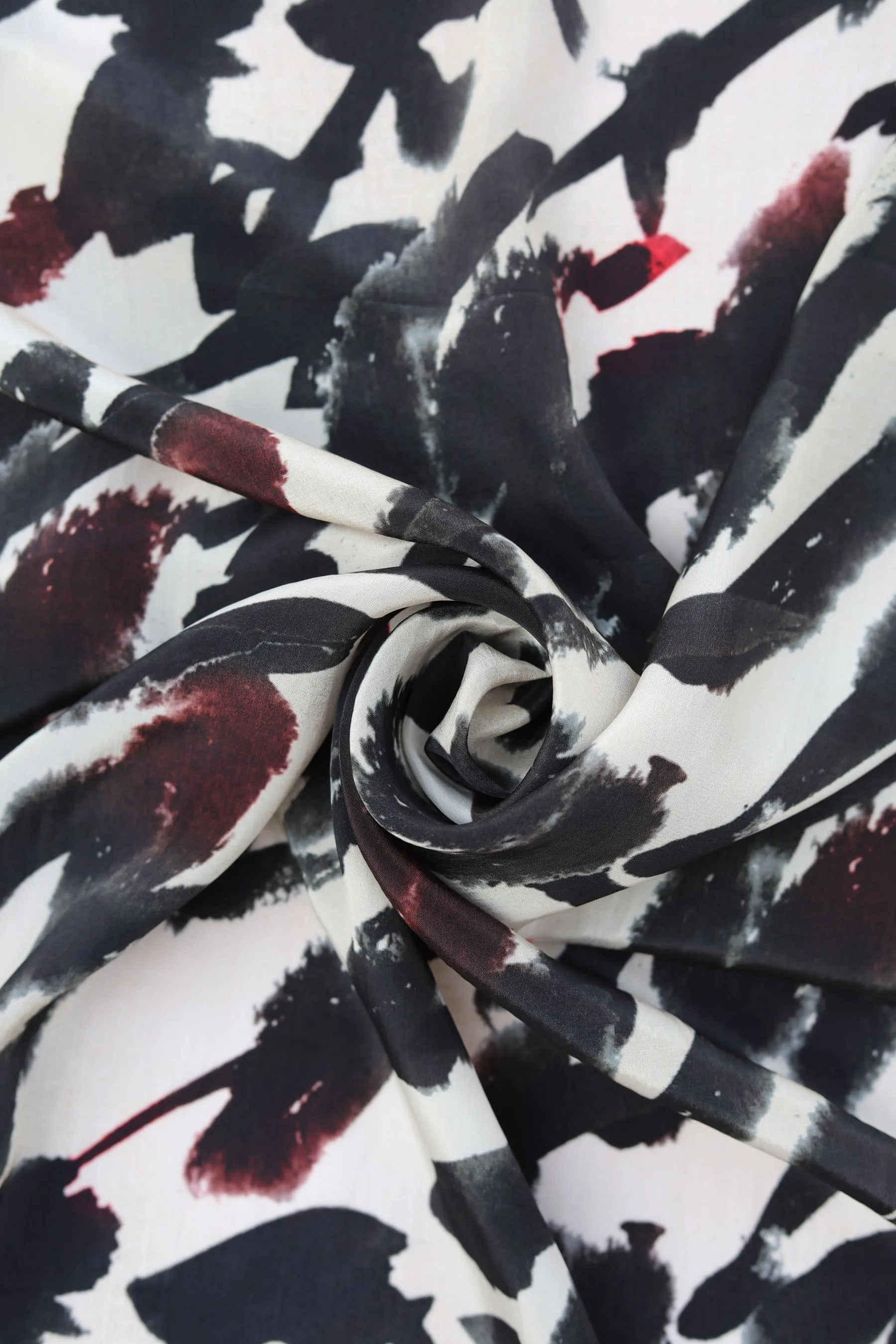 Blotchy Black and Off-white Seamless Pattern Printed Natural Crepe Silk Fabric