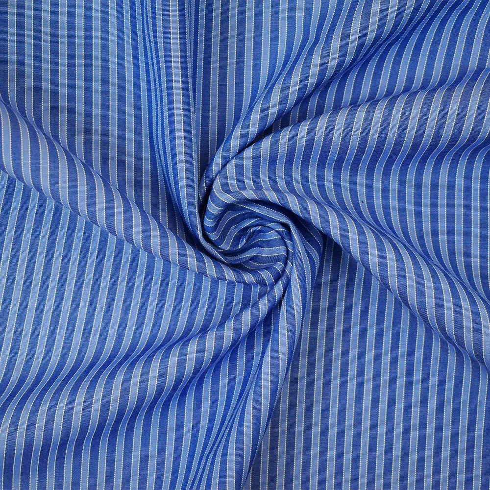 Blue-Light Blue-White Poly Stripe Shirting Woven Fabric