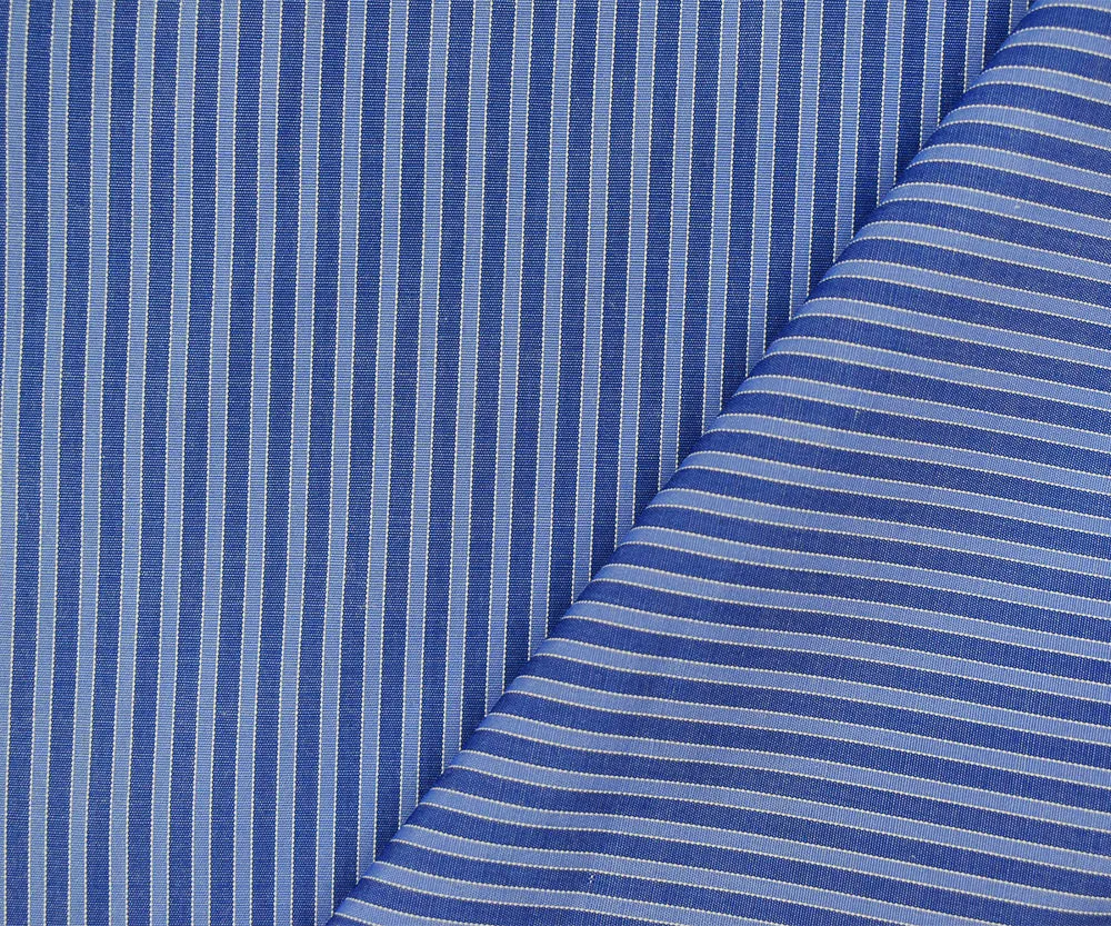 Blue-Light Blue-White Poly Stripe Shirting Woven Fabric