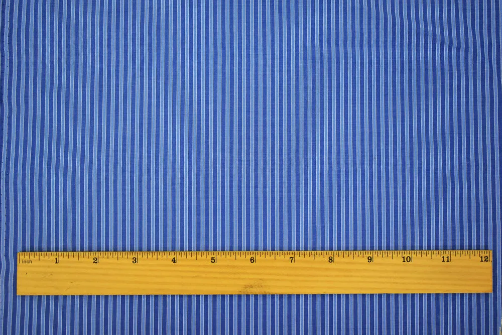 Blue-Light Blue-White Poly Stripe Shirting Woven Fabric