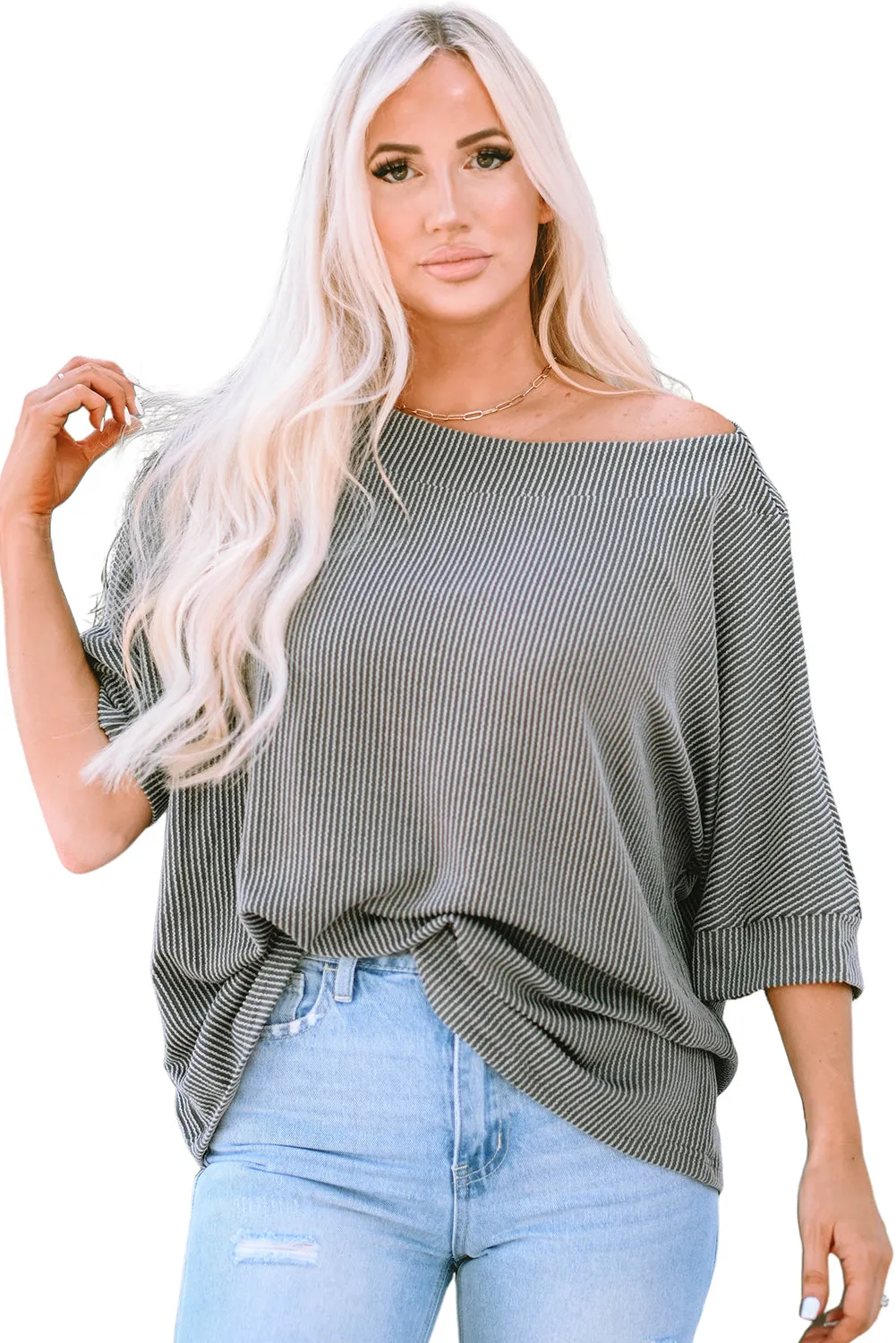 Boatneck Batwing Sleeve Cording Blouse