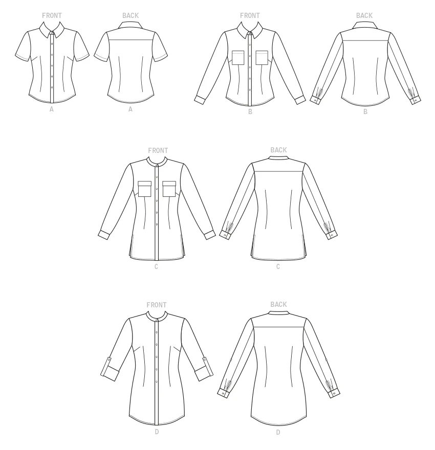 Butterick Pattern B6852 Misses' Button-Down Shirts With Collar, Sleeve  &  Hem Variations