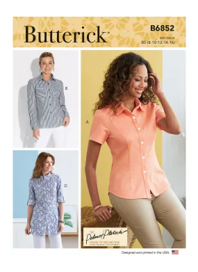 Butterick Pattern B6852 Misses' Button-Down Shirts With Collar, Sleeve  &  Hem Variations