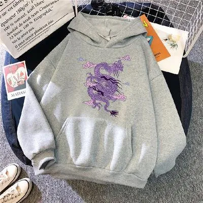 Casual loose dragon print sweatshirt