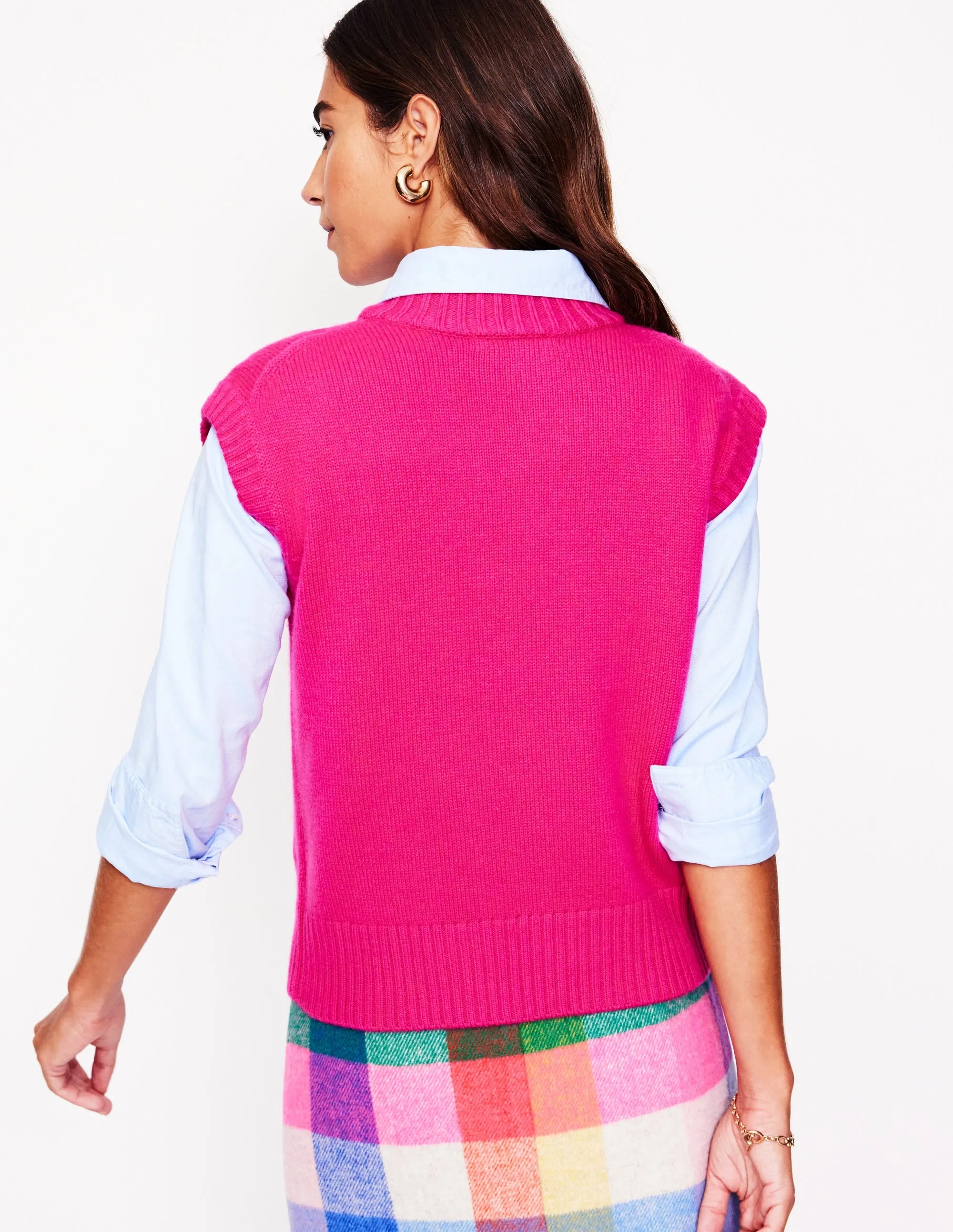 Chunky Cashmere Crew Neck Tank-Bright Pink