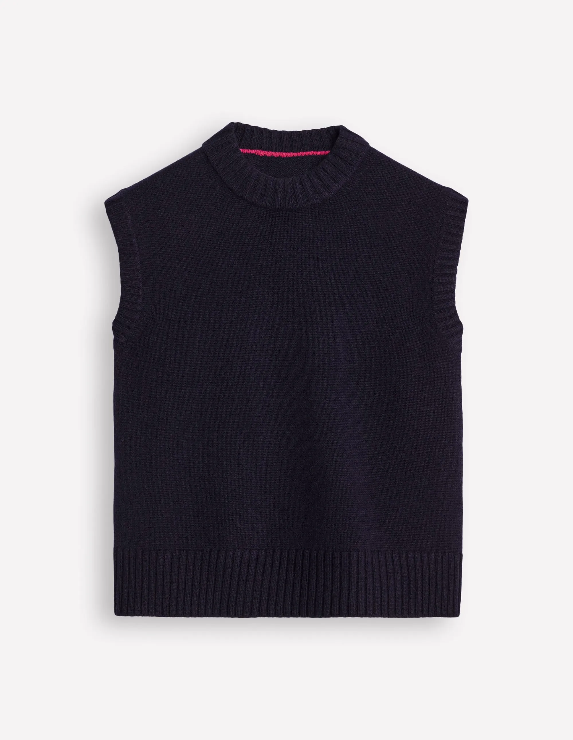 Chunky Cashmere Crew Neck Tank-Navy