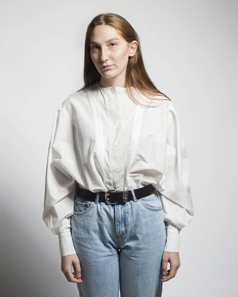 Collarless Style White Shirt