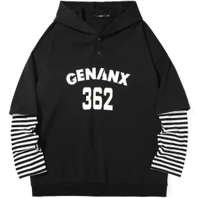 Color Block Stripe Fake Two Piece Hoodies