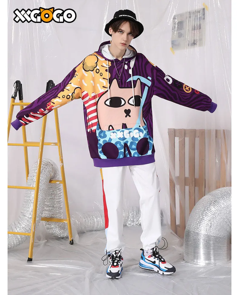 Colorful Cat Print Space Cotton Hoodies