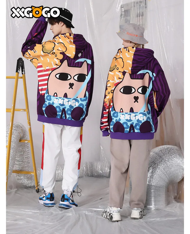 Colorful Cat Print Space Cotton Hoodies