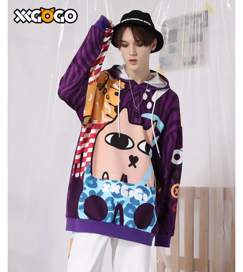 Colorful Cat Print Space Cotton Hoodies