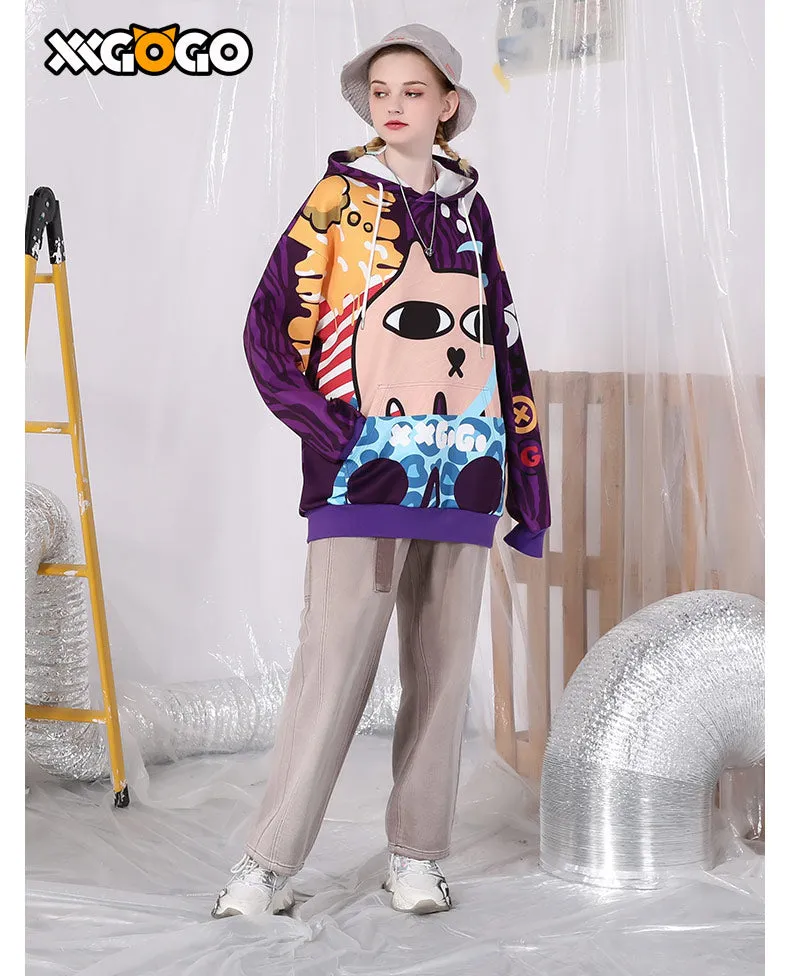 Colorful Cat Print Space Cotton Hoodies