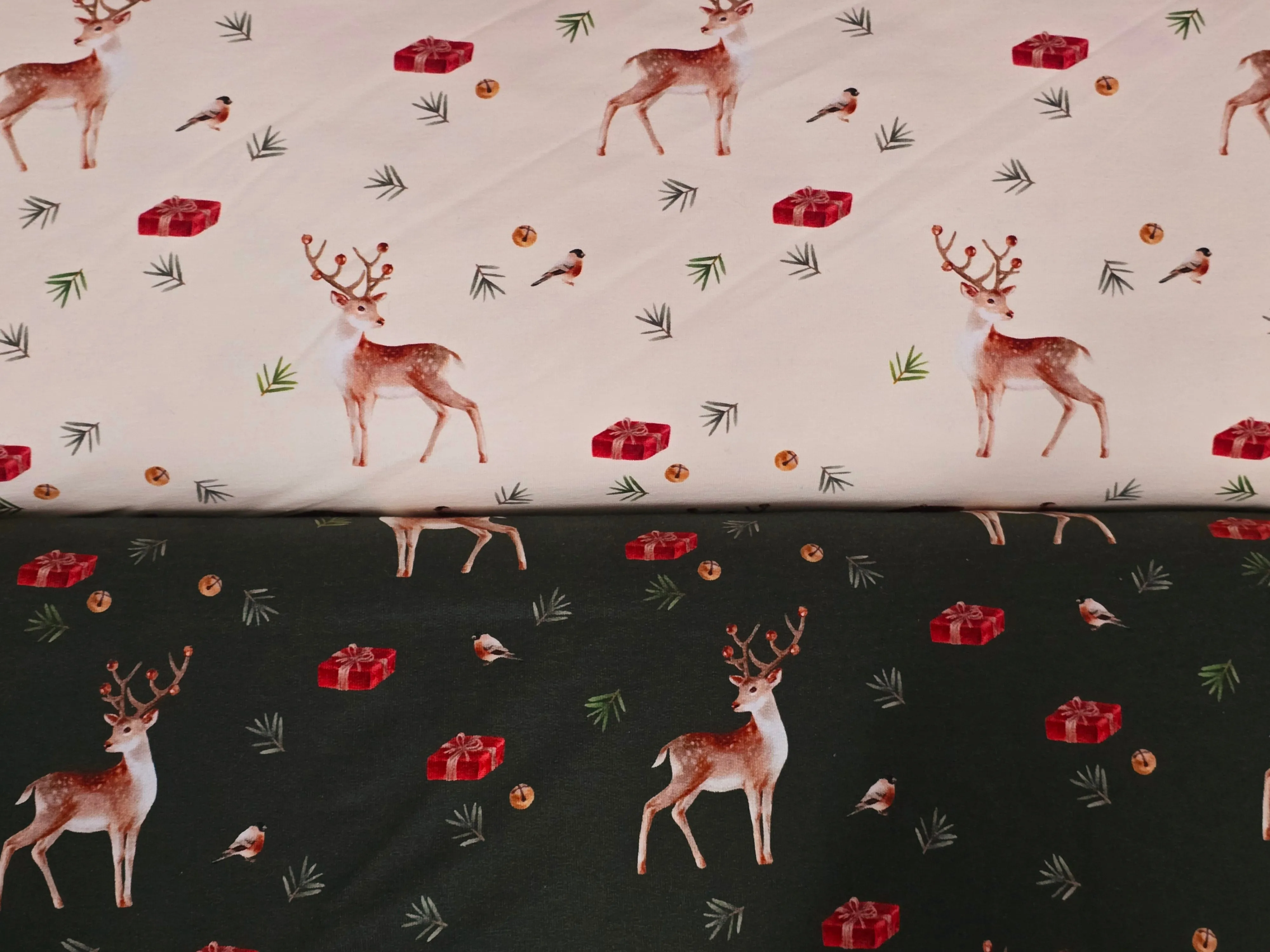 CREAM REINDEERS BRUSHED FRENCH TERRY PER METRE SALE