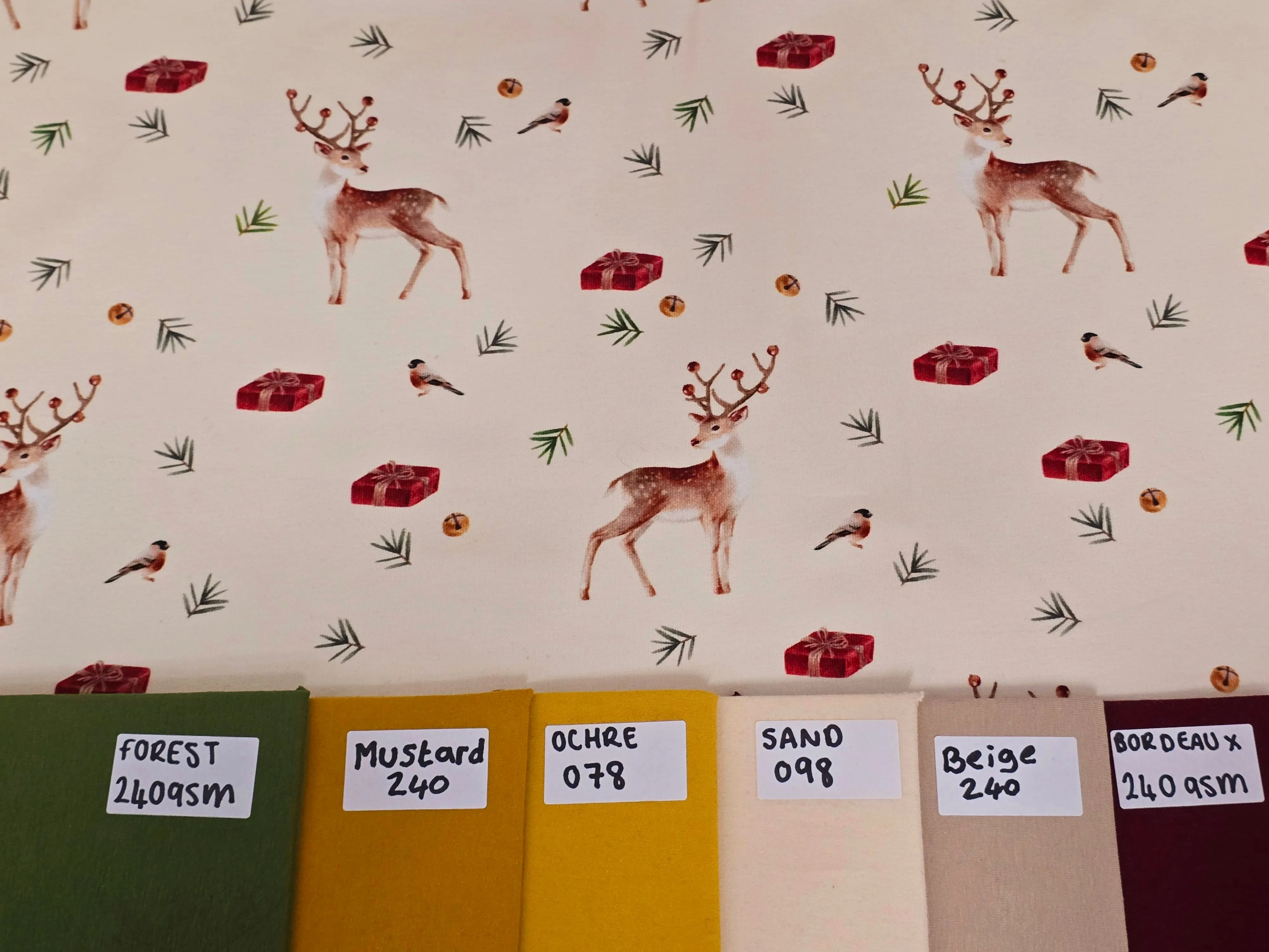 CREAM REINDEERS BRUSHED FRENCH TERRY PER METRE SALE