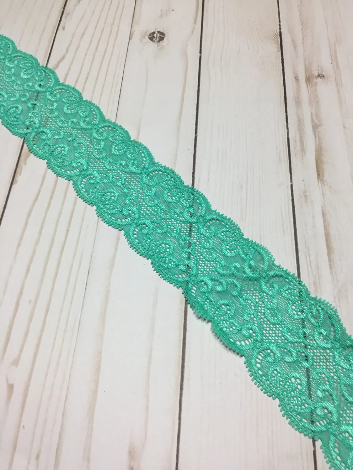 Dark Mint 2.25" Wide Heart Stretch Lace