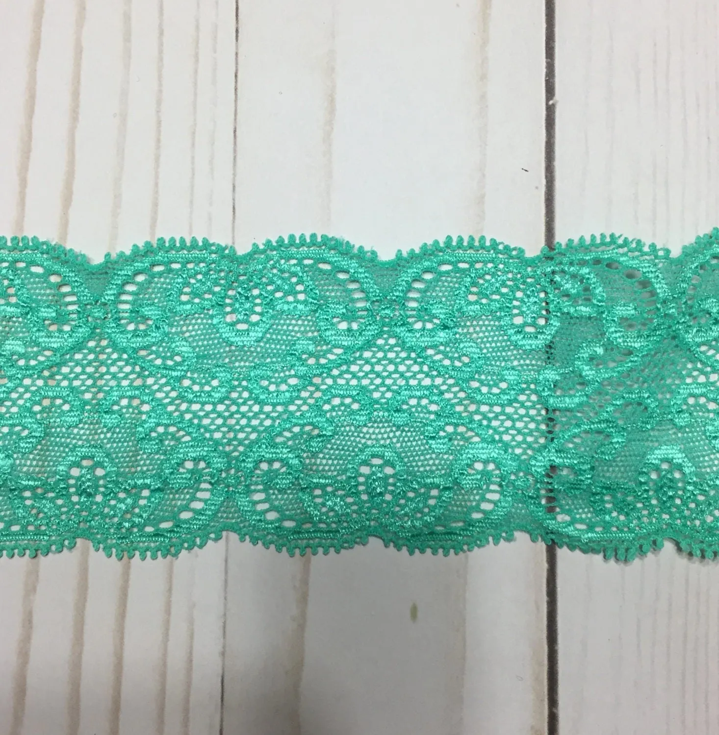 Dark Mint 2.25" Wide Heart Stretch Lace