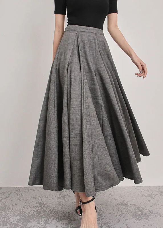 Elegant Italian Grey Patchwork pleated Skirts Spring