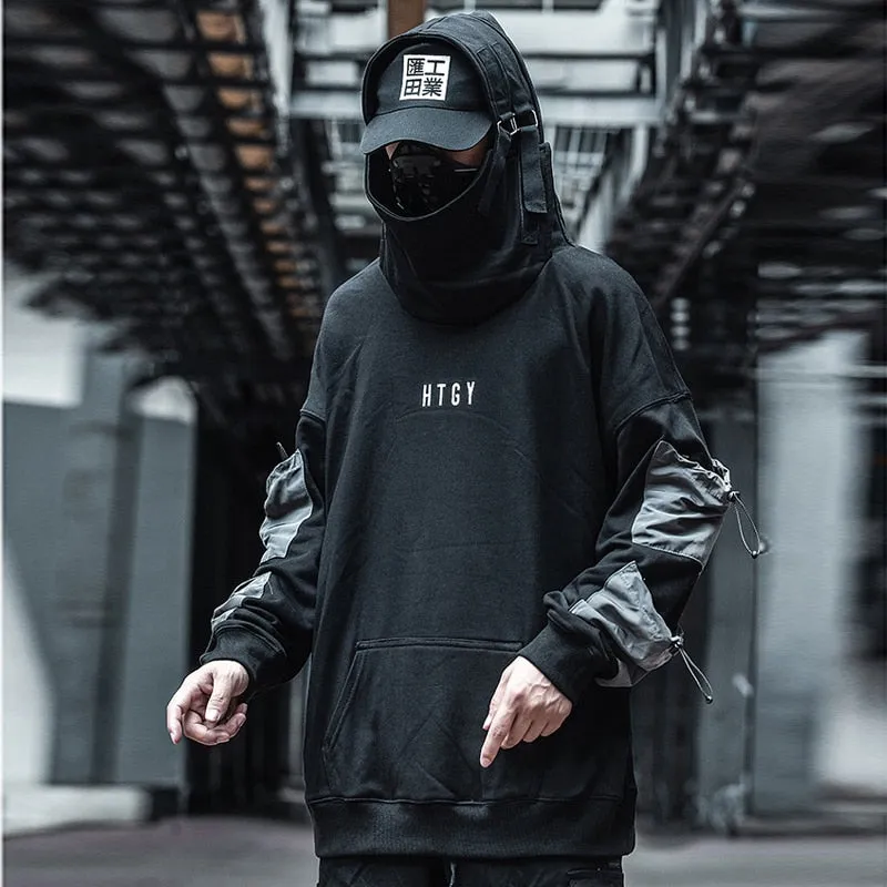 Fish Hooded Sweatshirt Men Hip Hop Streetwear Hoodies Oversize Cargo Sweatshirts Green Harajuku Male Tops BB008