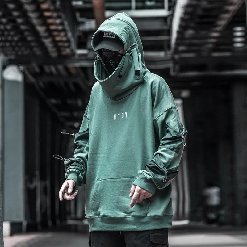 Fish Hooded Sweatshirt Men Hip Hop Streetwear Hoodies Oversize Cargo Sweatshirts Green Harajuku Male Tops BB008