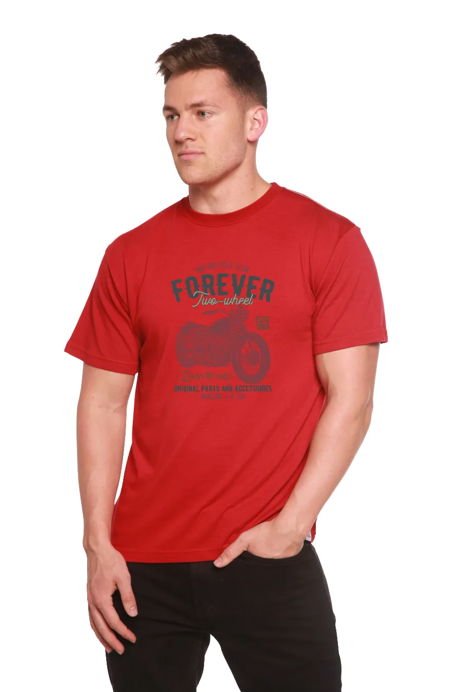 FOREVER TWO WHEEL Men's Bamboo Viscose/Organic Cotton Short Sleeve Graphic T-Shirt