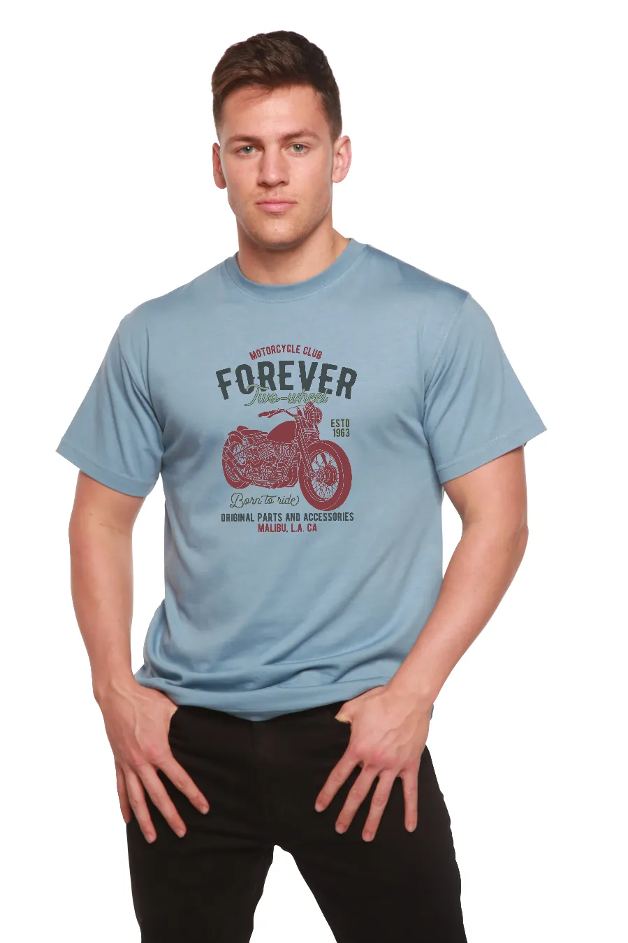 FOREVER TWO WHEEL Men's Bamboo Viscose/Organic Cotton Short Sleeve Graphic T-Shirt