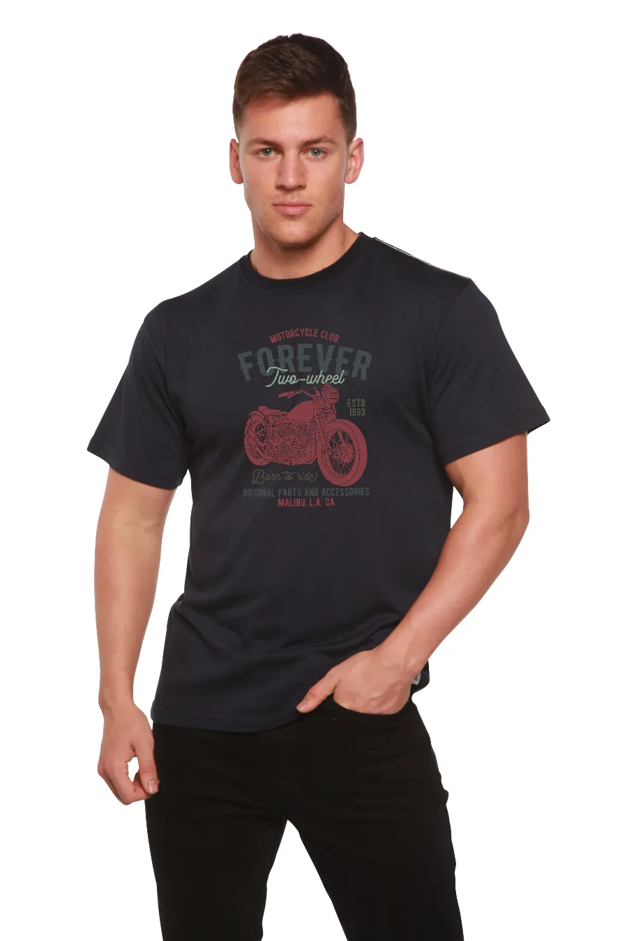 FOREVER TWO WHEEL Men's Bamboo Viscose/Organic Cotton Short Sleeve Graphic T-Shirt