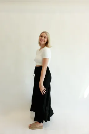 Halle Smocked Tiered Double Layer Long Skirt | Black