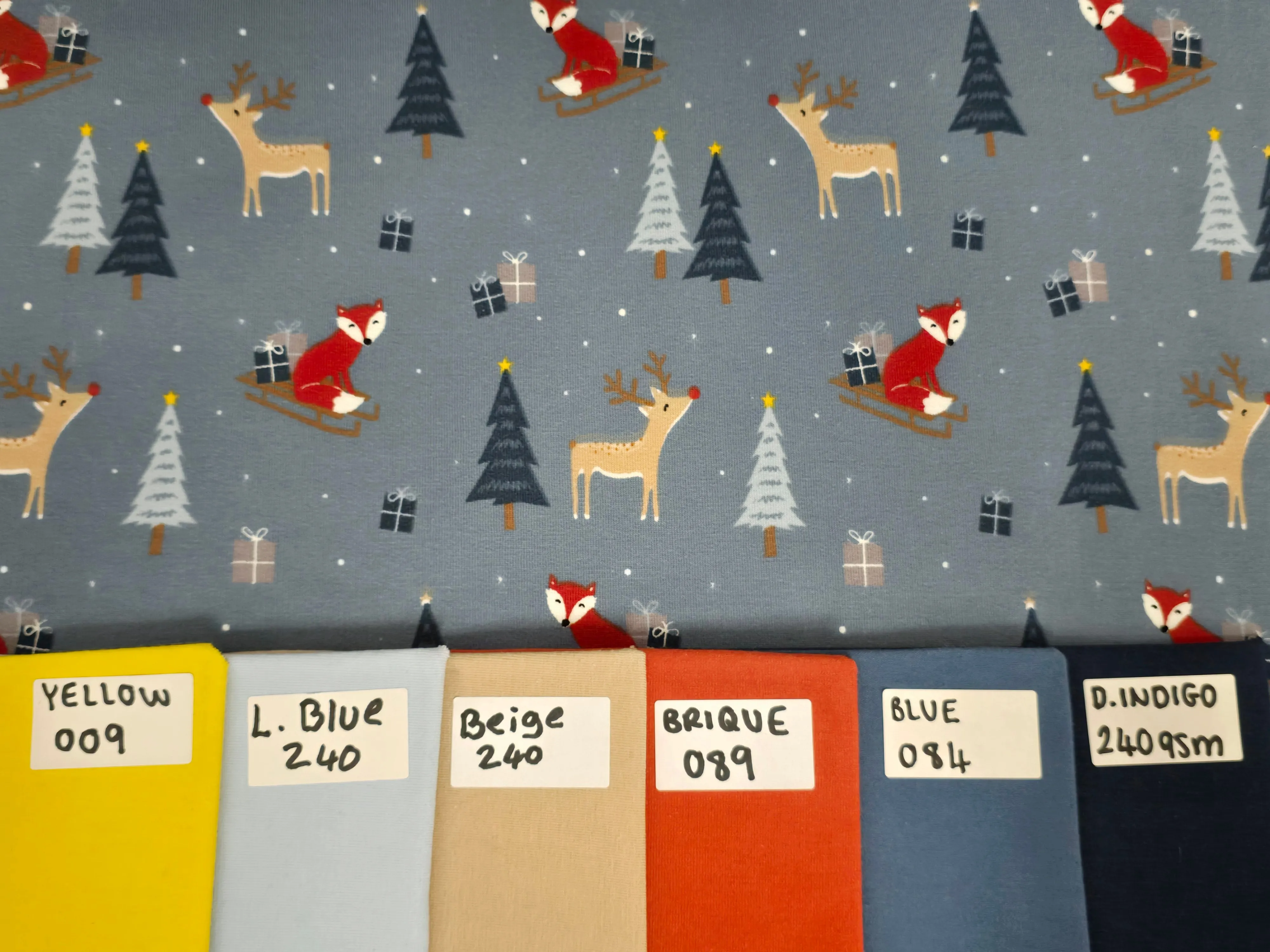 INDIGO FOXES CHRISTMAS BRUSHED FRENCH TERRY PER METRE SALE