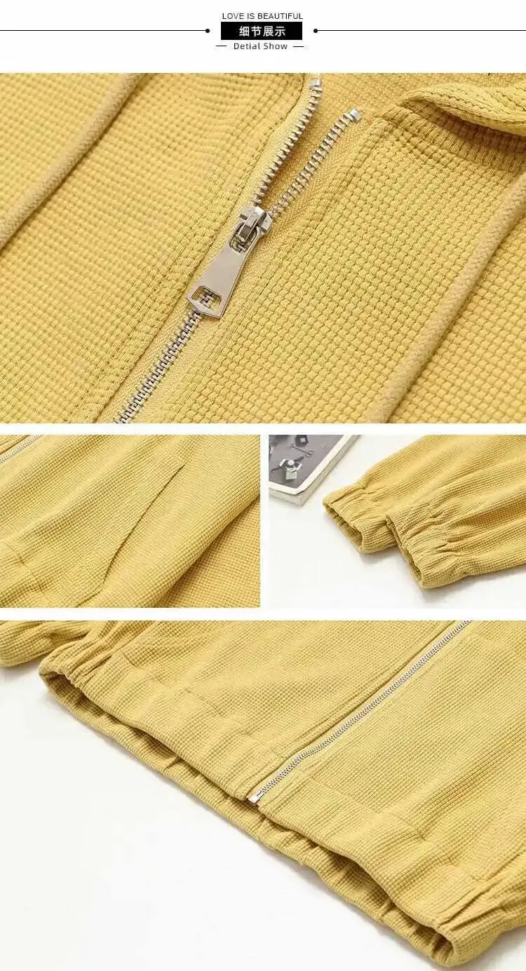 Korean Style Loose Casual Waffle Sweatshirt Jackets