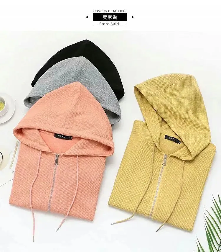 Korean Style Loose Casual Waffle Sweatshirt Jackets