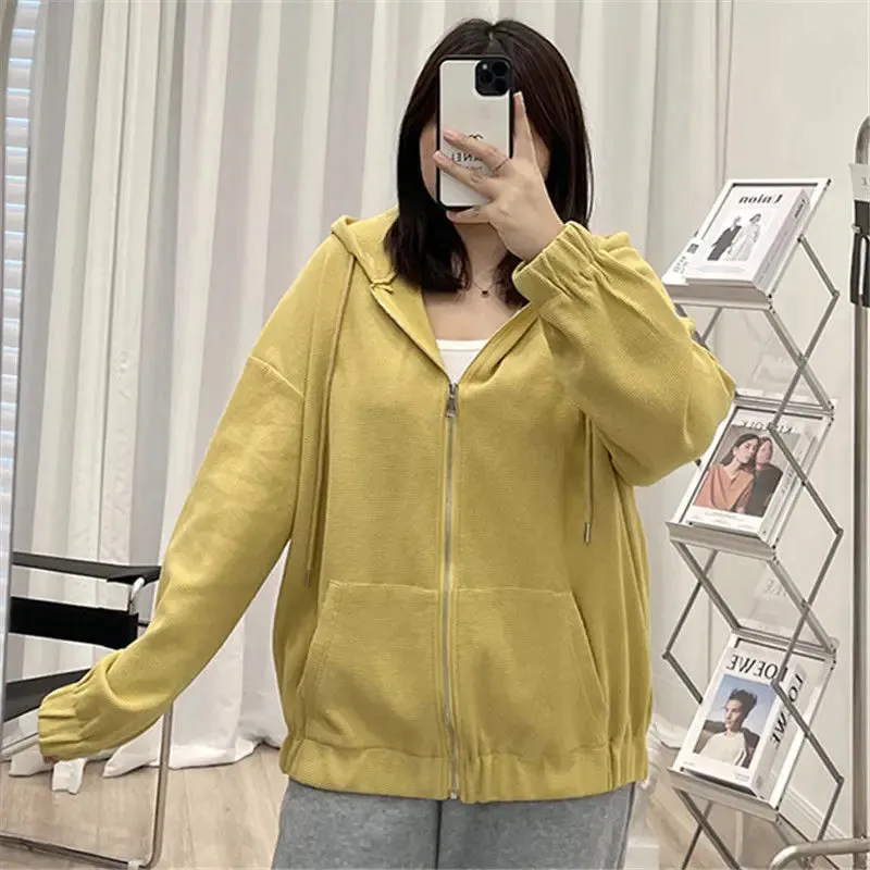 Korean Style Loose Casual Waffle Sweatshirt Jackets