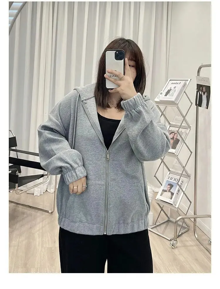 Korean Style Loose Casual Waffle Sweatshirt Jackets