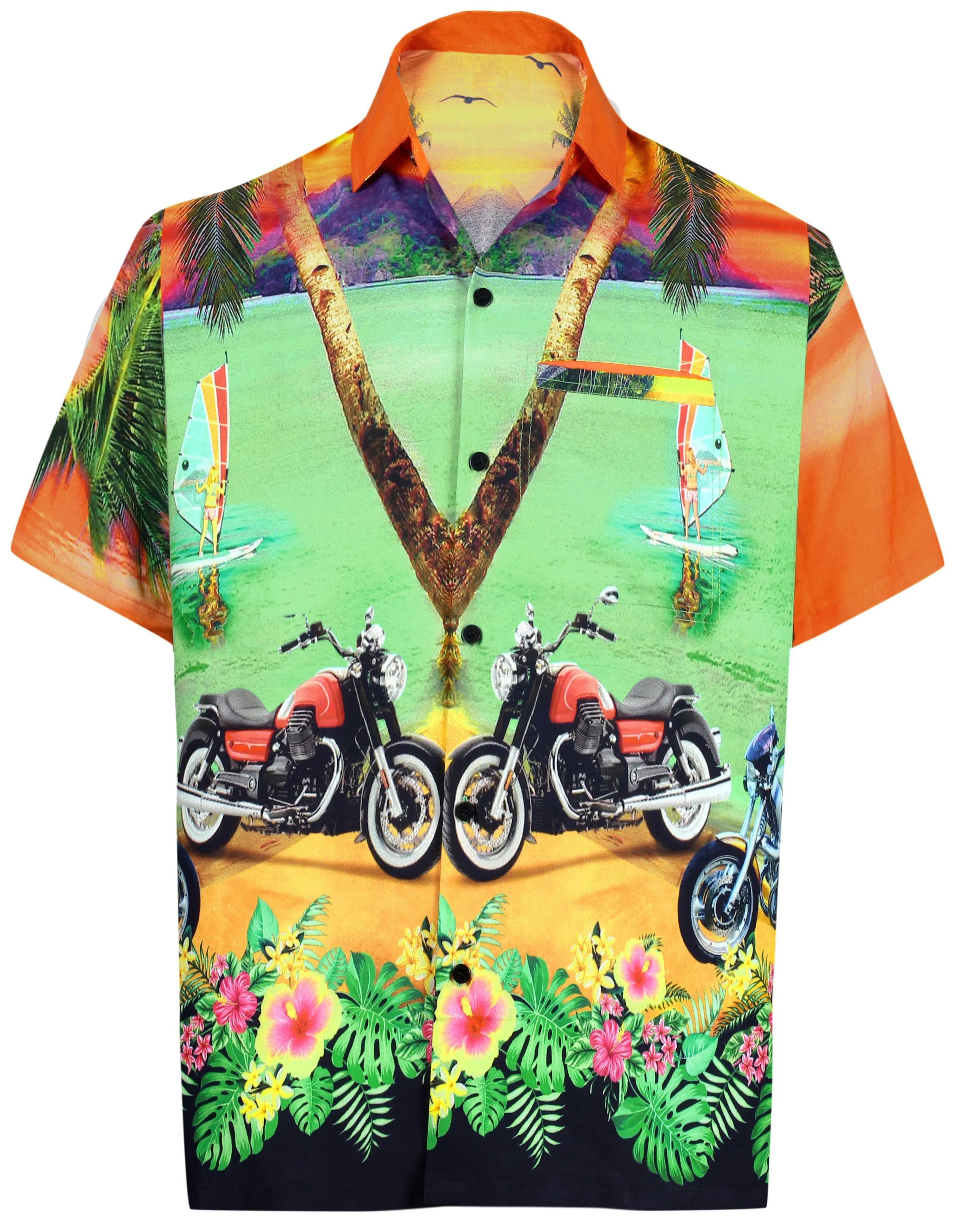 LA LEELA Men Casual Beach hawaiian Shirt Aloha Relaxed Tropical Beach front Short sleeve Orange