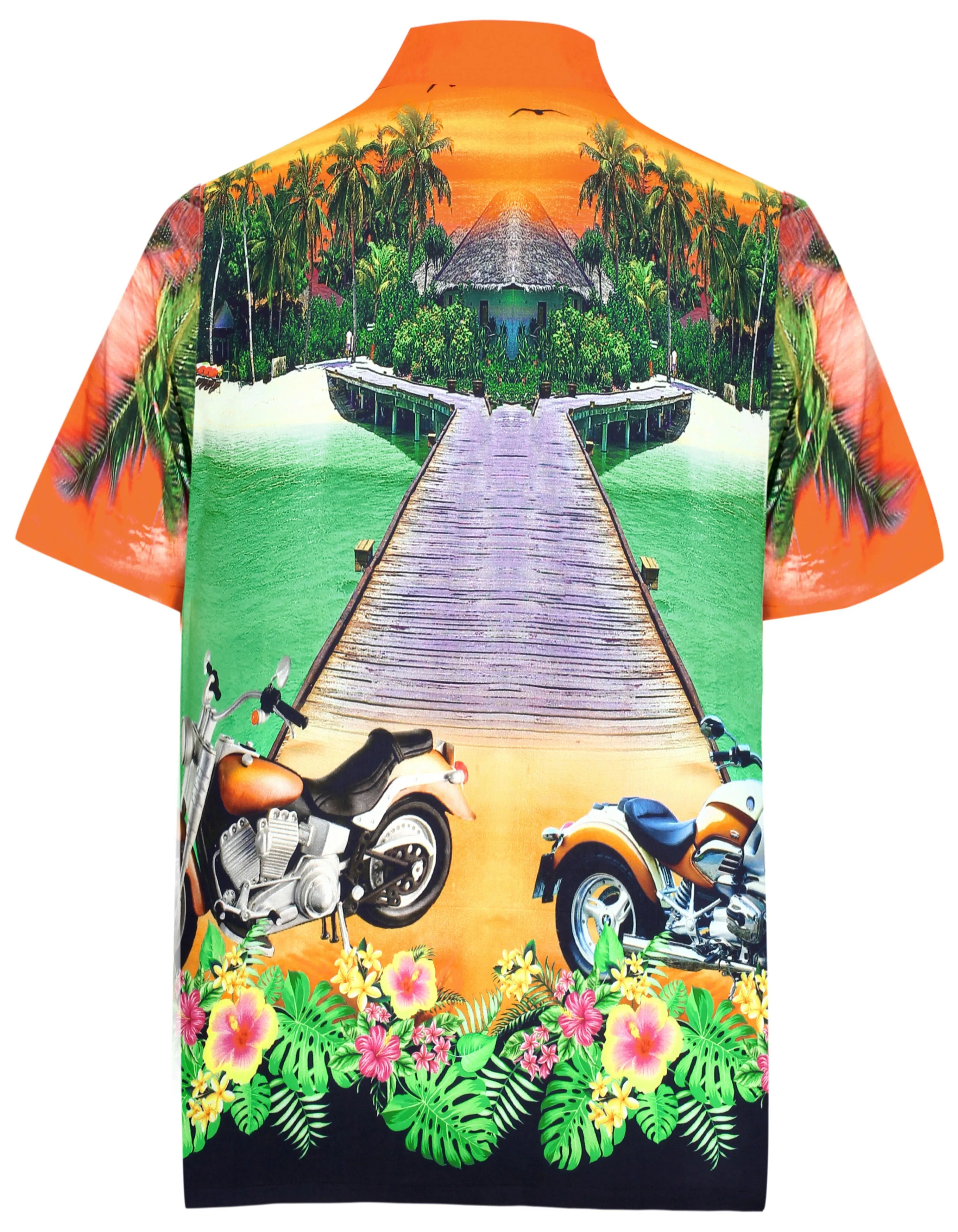 LA LEELA Men Casual Beach hawaiian Shirt Aloha Relaxed Tropical Beach front Short sleeve Orange