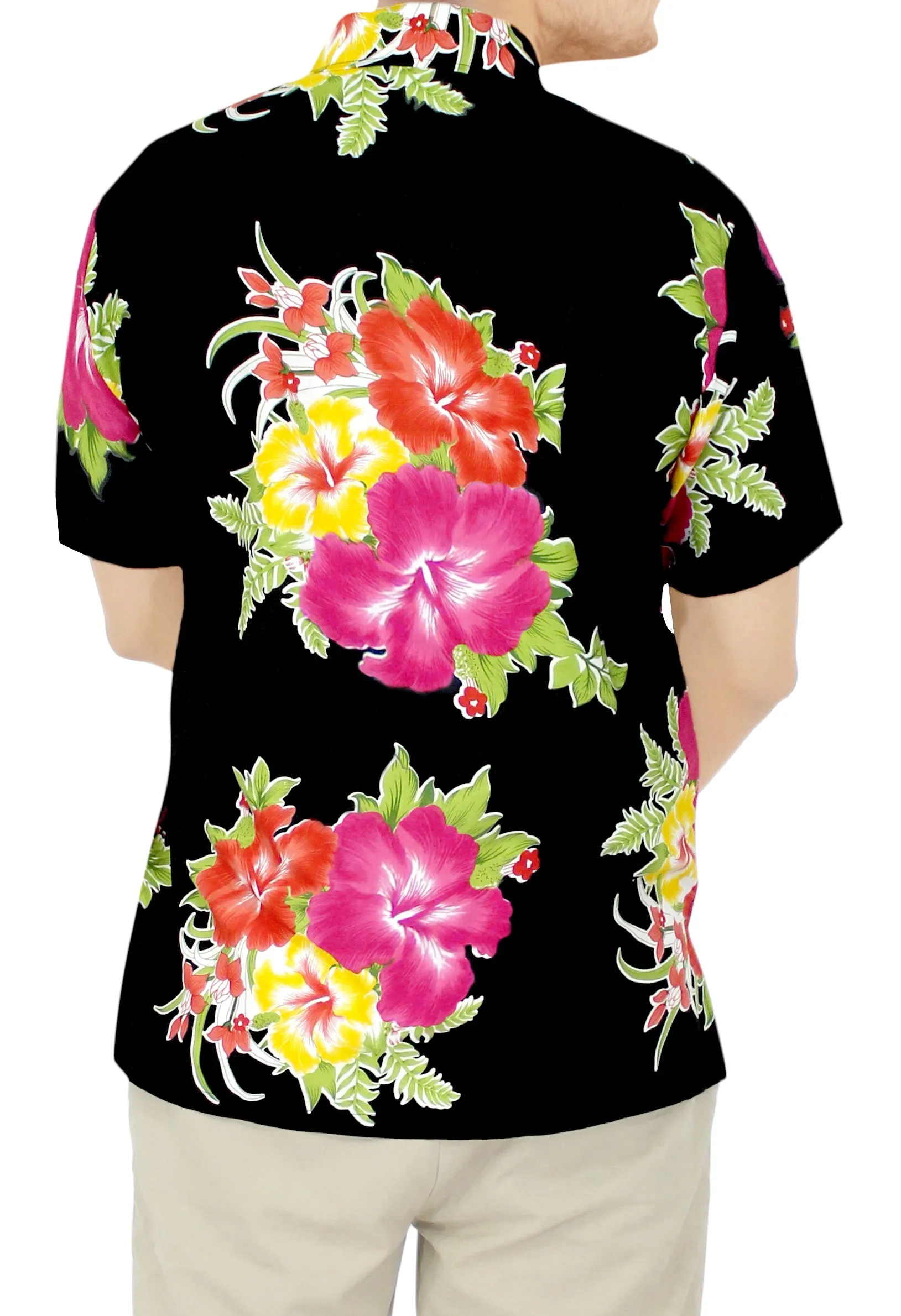 LA LEELA Men Regular Size Beach hawaiian Shirt Aloha Tropical Beach  front Pocket Short sleeve Pink