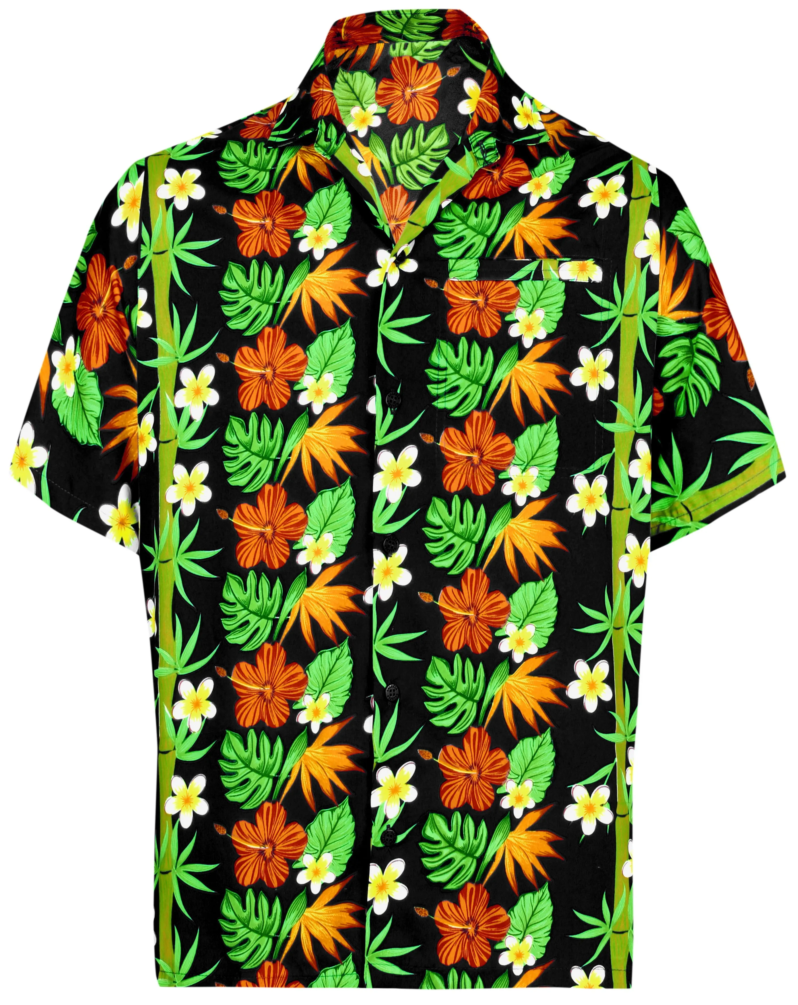 LA LEELA Men Regular Size Beach hawaiian Shirt for Aloha Tropical Beach front Short sleeve Black