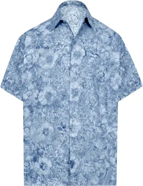 LA LEELA Men's Wear Summer Everyday Essentials Holiday Casual  Shirt 100% NATURAL COTTON   Floral Hand Printed Grey Hawaiian shirt