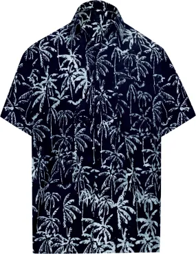 LA LEELA Men's Wear Summer Everyday Essentials Holiday Casual  Shirt 100% NATURAL COTTON  Palm tree hand Printed BlackHawaiian shirt