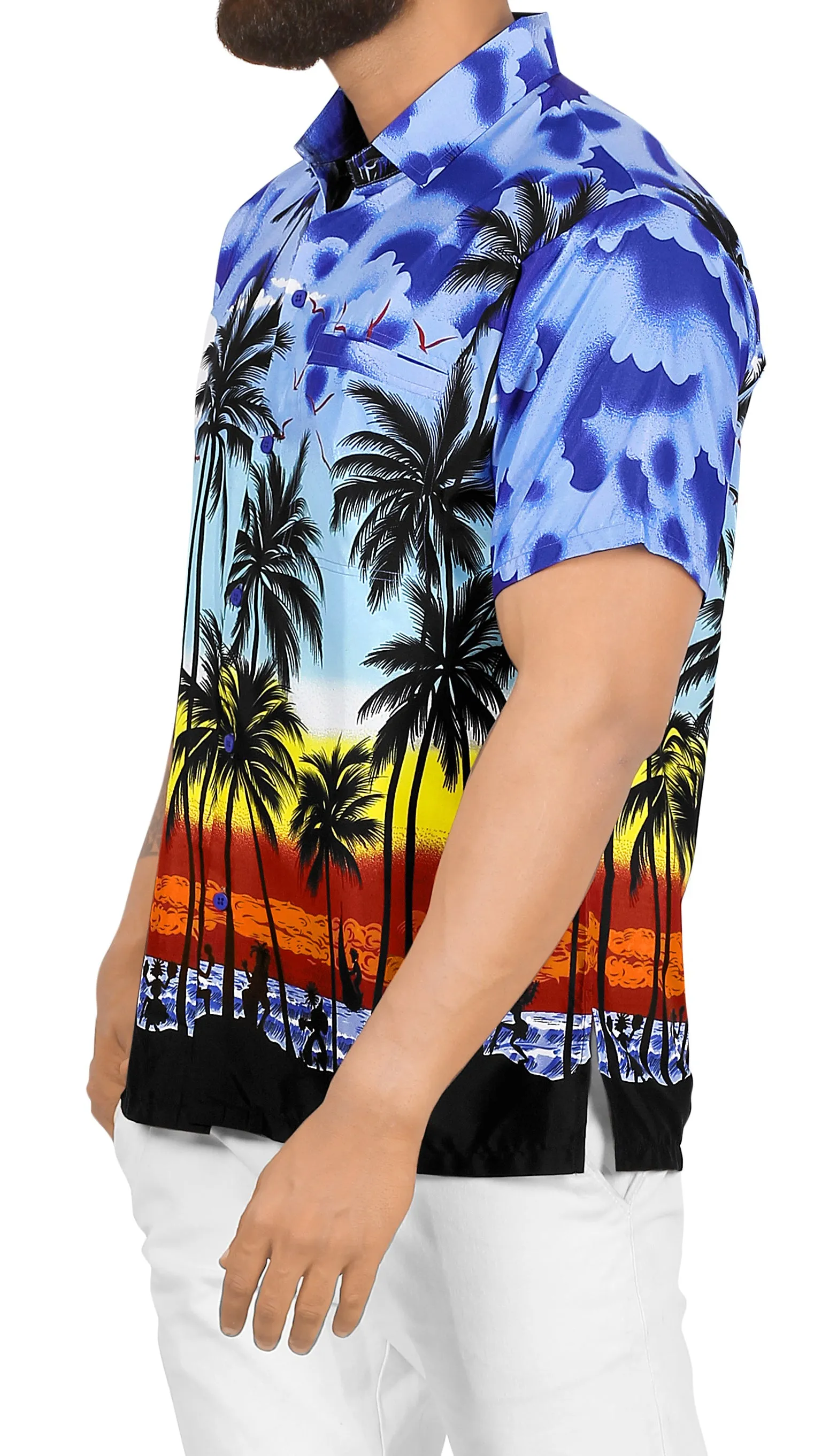 LA LEELA Regular Size Beach hawaiian Shirt for Aloha Tropical Beach front Short Sleeve for Mens Blue