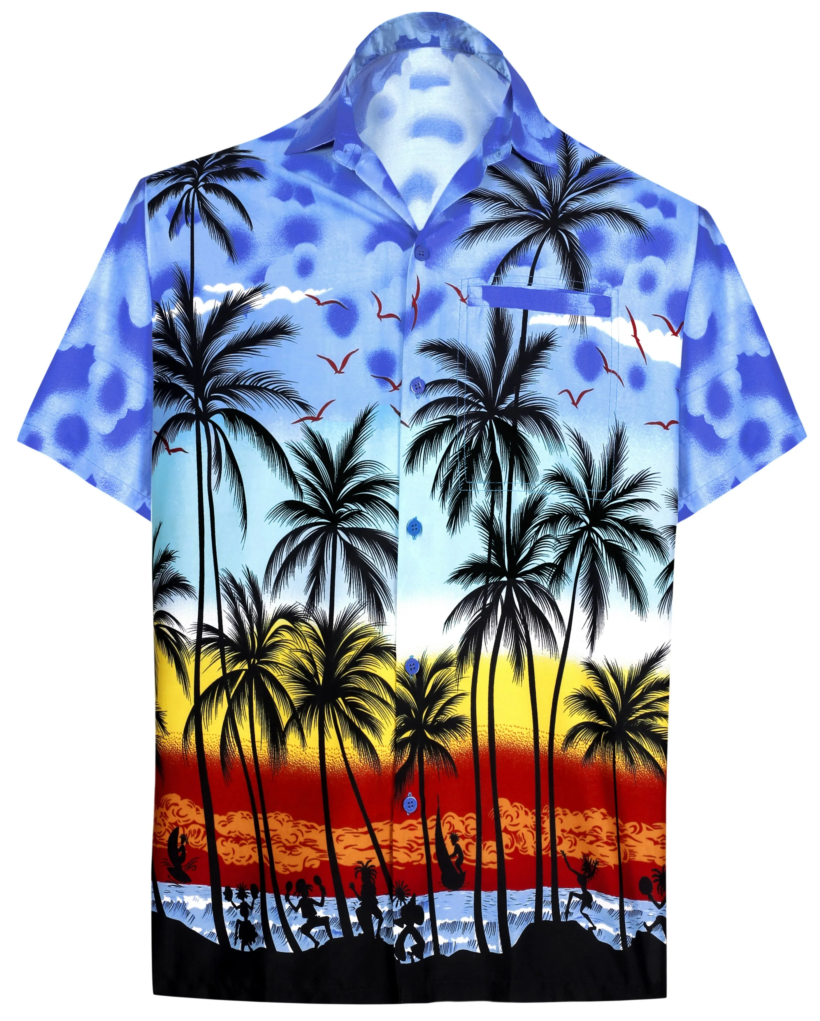 LA LEELA Regular Size Beach hawaiian Shirt for Aloha Tropical Beach front Short Sleeve for Mens Blue