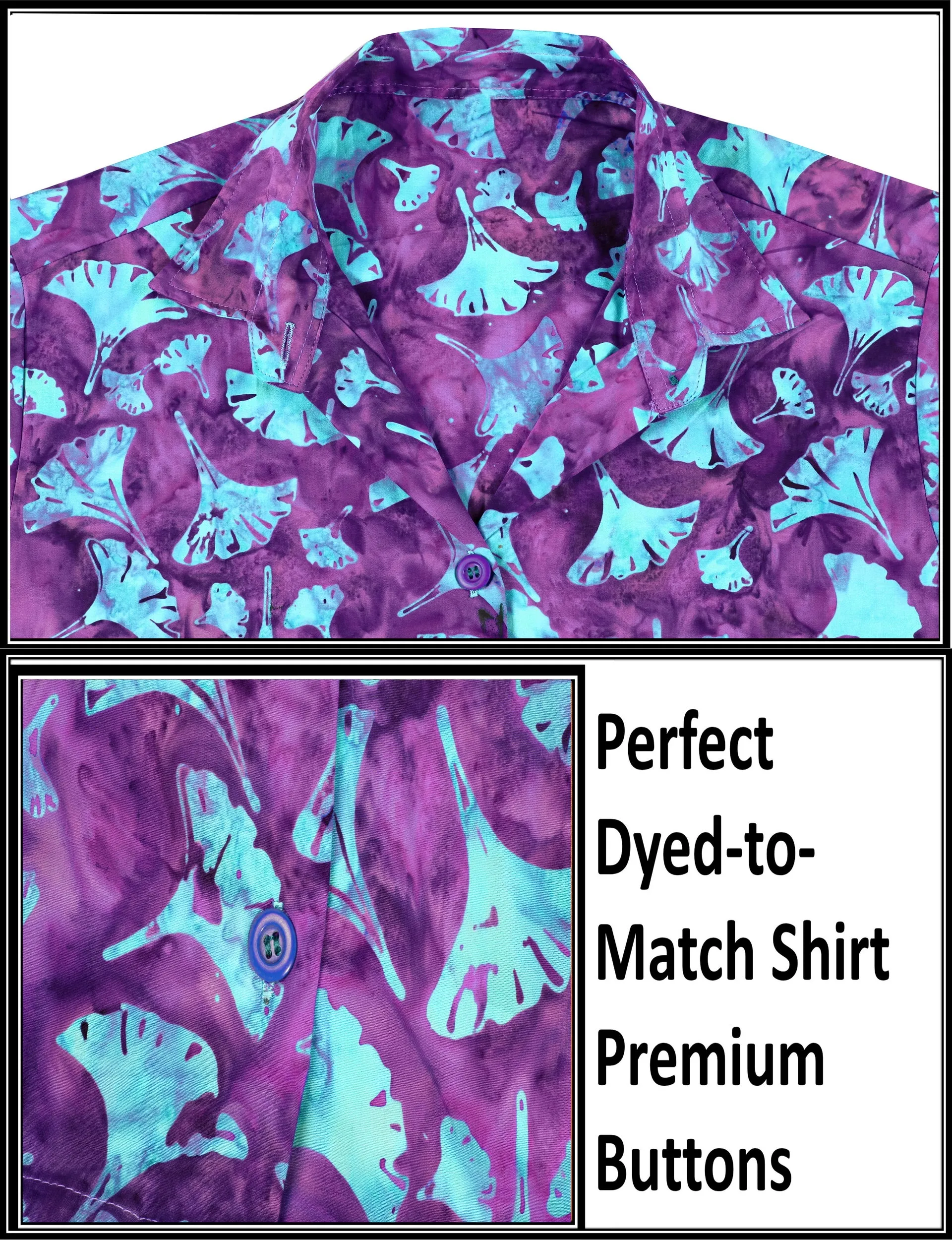 LA LEELA Women's Beach Button Down Short Sleeve Casual Floral leaf hand printed Blouse Purple