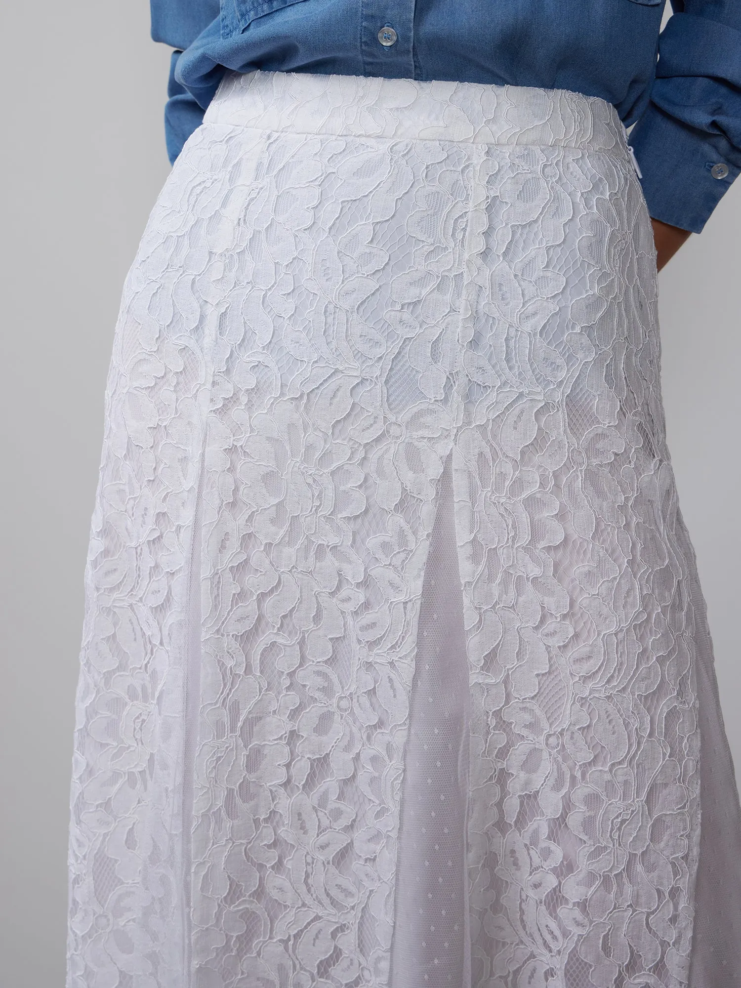 Lace Tulle Midi Skirt